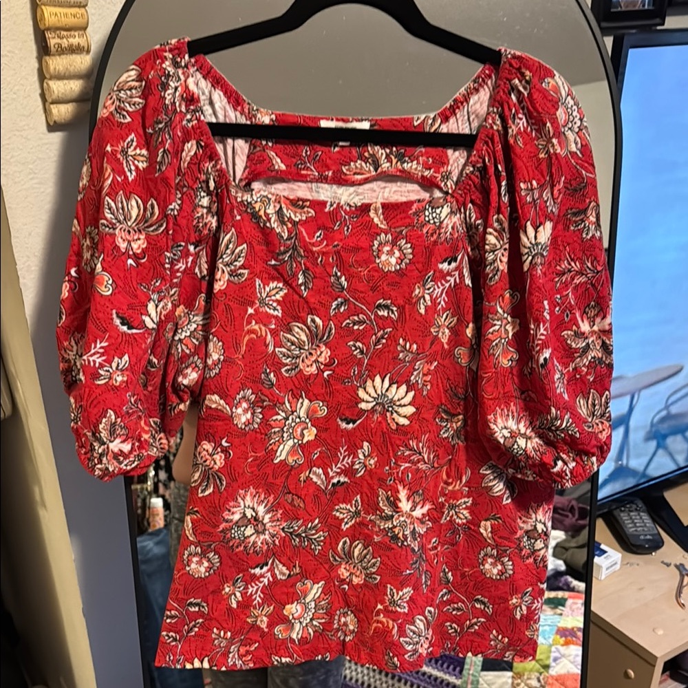 Maurices Red Puff Sleeve Blouse - Picture 5 of 7